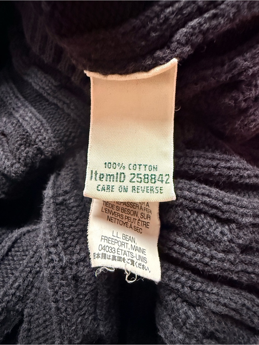 L.L.Bean Women’s L black 100% Cotton Cable Knit Cardigan Sweater - Picture 9 of 9